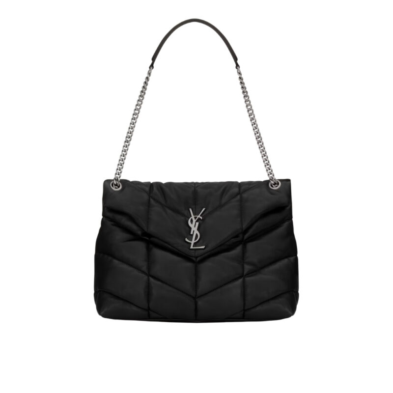 SAINT LAURENT PUFFER MEDIUM IN NAPPA LEATHER SILVER BLACK 31CM 5774751EL001000