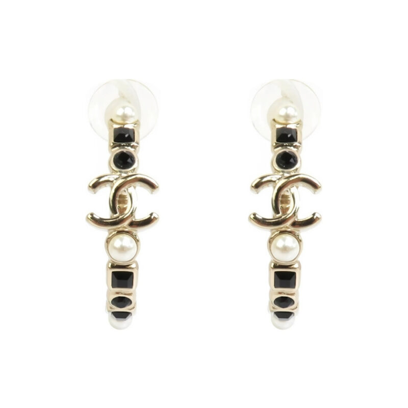 CHANEL HOOP EARRINGS METAL GOLD AND BLACK AB7836 B07668 NG856