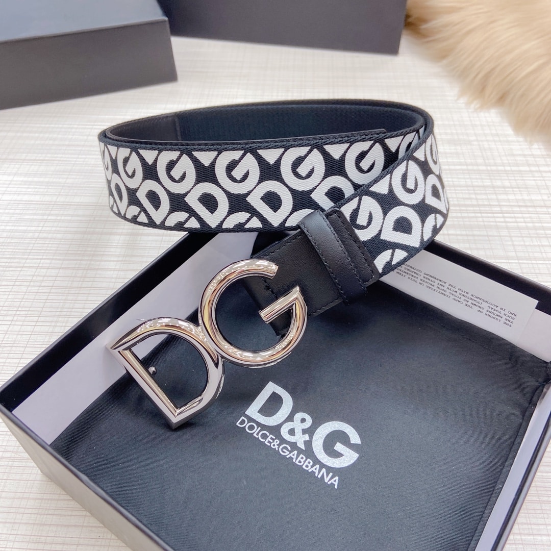 DOLCE & GABBANA LEATHER BELT WITH DG LOGO BLACK AND SILVER METAL 4CM - Image 4