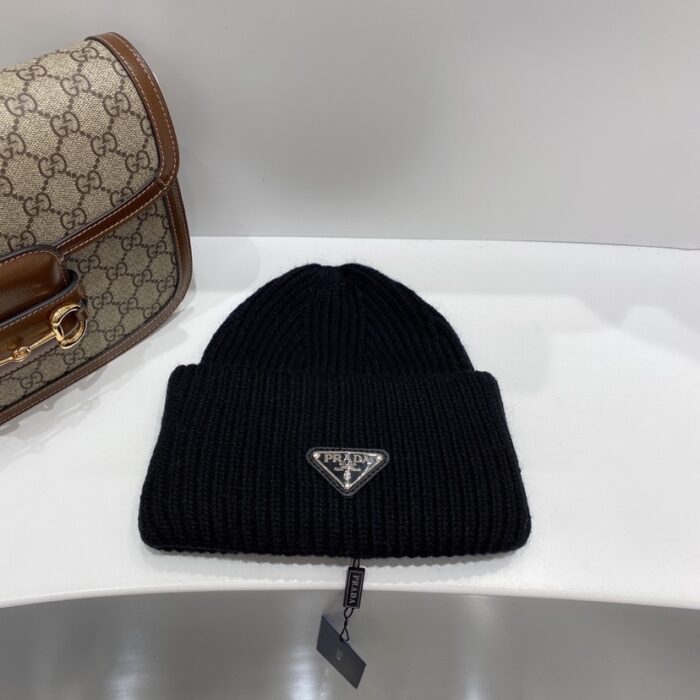 Alternative view of PRADA WOOL AND CASHMERE BEANIE SILVER BLACK UMD489 3IM F0002 S 211
