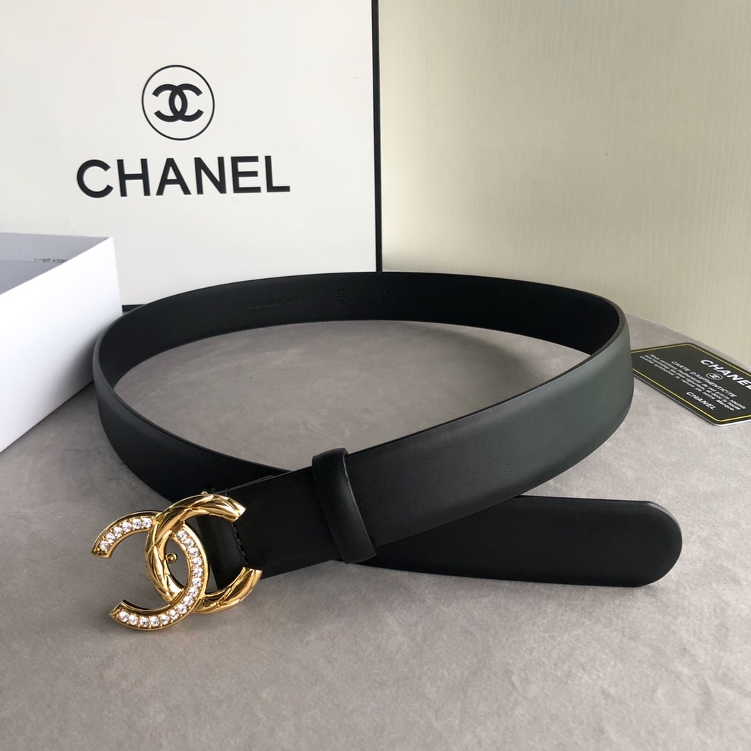 CHANEL LEATHER BELT WITH CC PEARL AND GOLD TONE METAL BLACK 3CM - Image 7