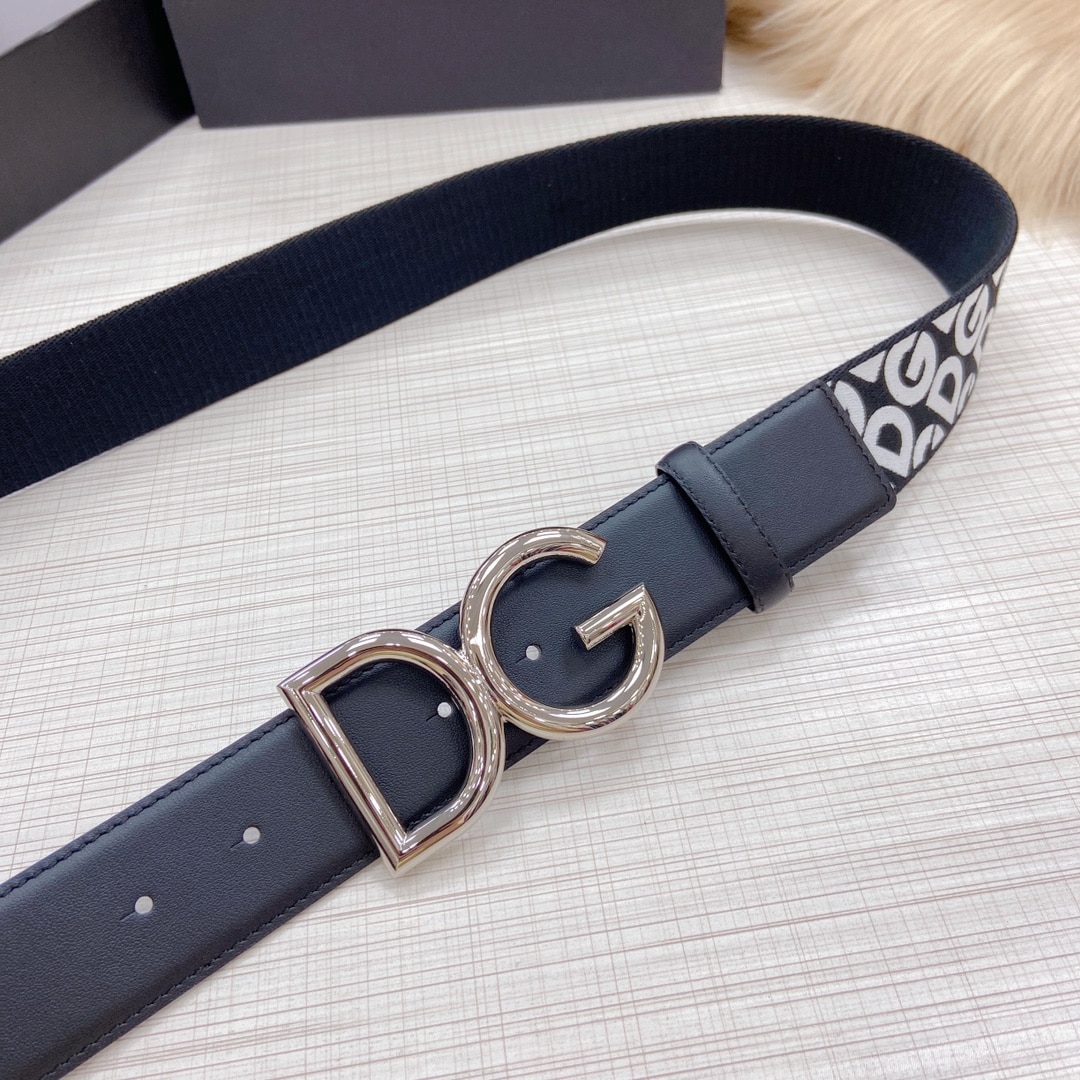 DOLCE & GABBANA LEATHER BELT WITH DG LOGO BLACK AND SILVER METAL 4CM - Image 7