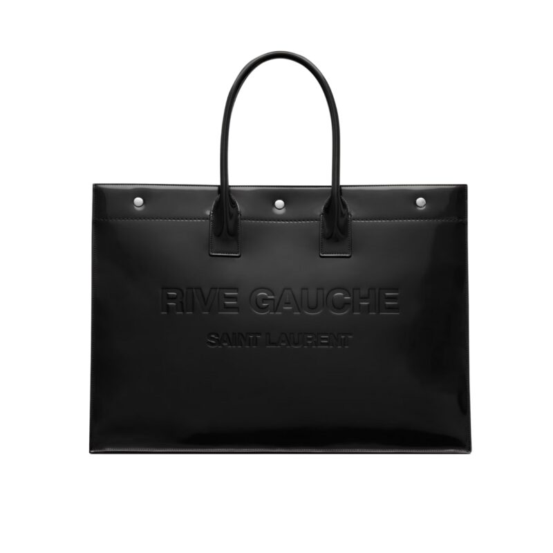 SAINT LAURENT RIVE GAUCHE LARGE TOTE BAG IN GLAZED LEATHER BLACK 48CM 587273AACP21000