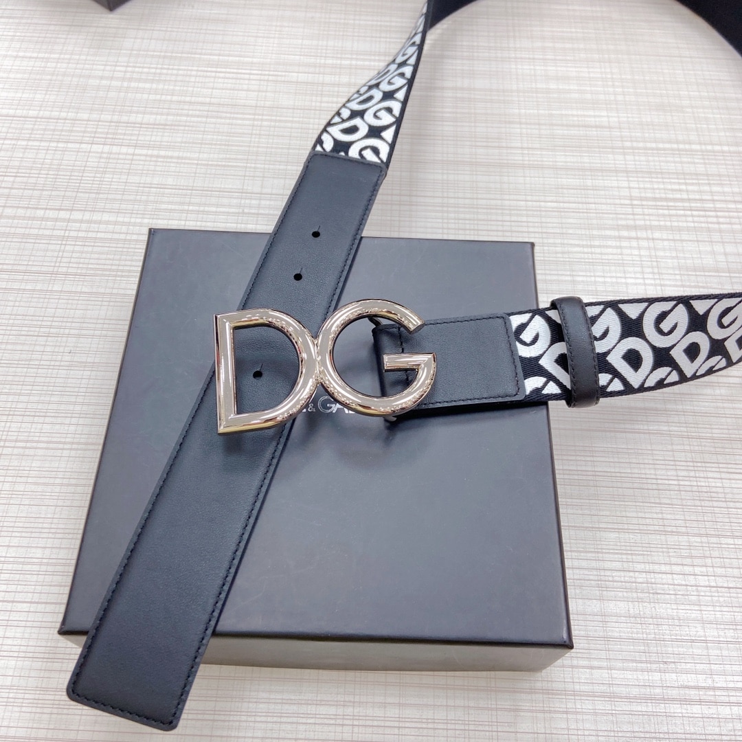 DOLCE & GABBANA LEATHER BELT WITH DG LOGO BLACK AND SILVER METAL 4CM - Image 5
