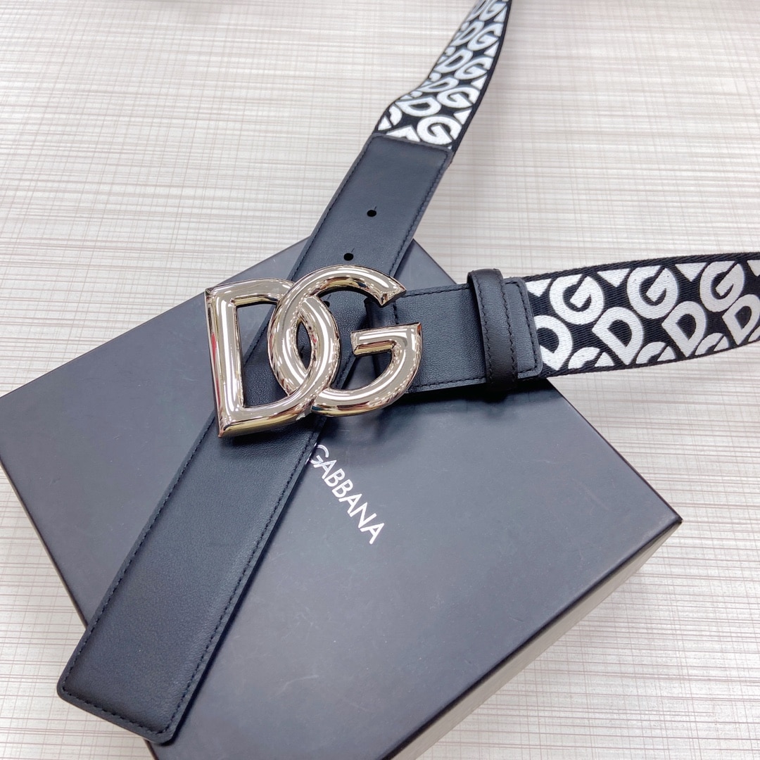 DOLCE & GABBANA LEATHER BELT WITH DG LOGO BLACK AND GOLD METAL 4CM - Image 4