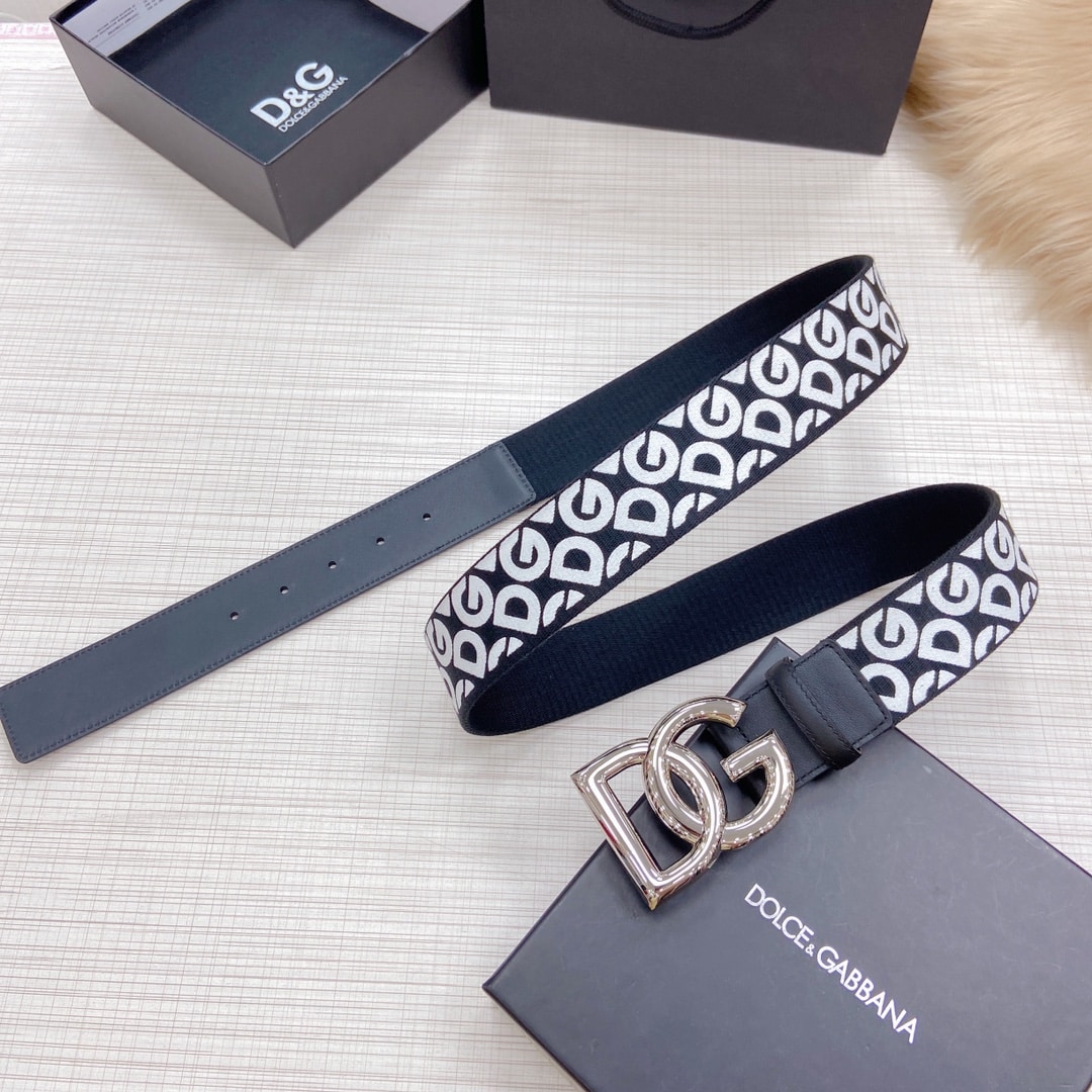 DOLCE & GABBANA LEATHER BELT WITH DG LOGO BLACK AND GOLD METAL 4CM - Image 8