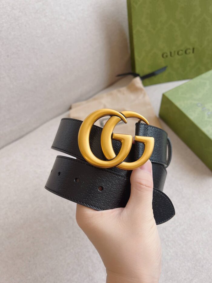 Alternative view of GUCCI GG MARMONT WIDE BELT BLACK GOLD LOGO 4CM 406831 DJ20T 1000