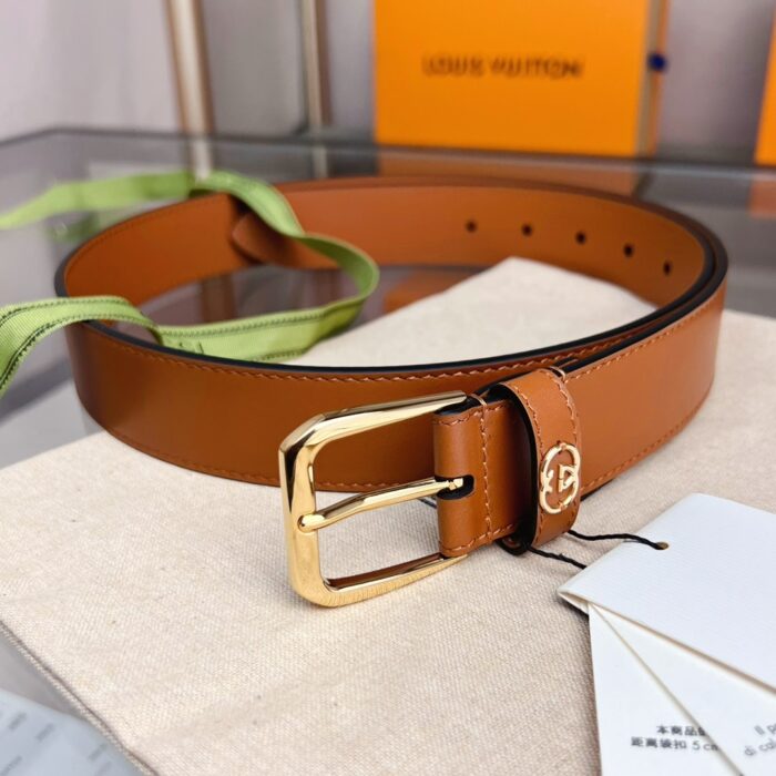 Alternative view of GUCCI BELT WITH SQUARE BUCKLE AND INTERLOCKING G GOLD METAL BROWN 35MM 673921 AP00G 2535