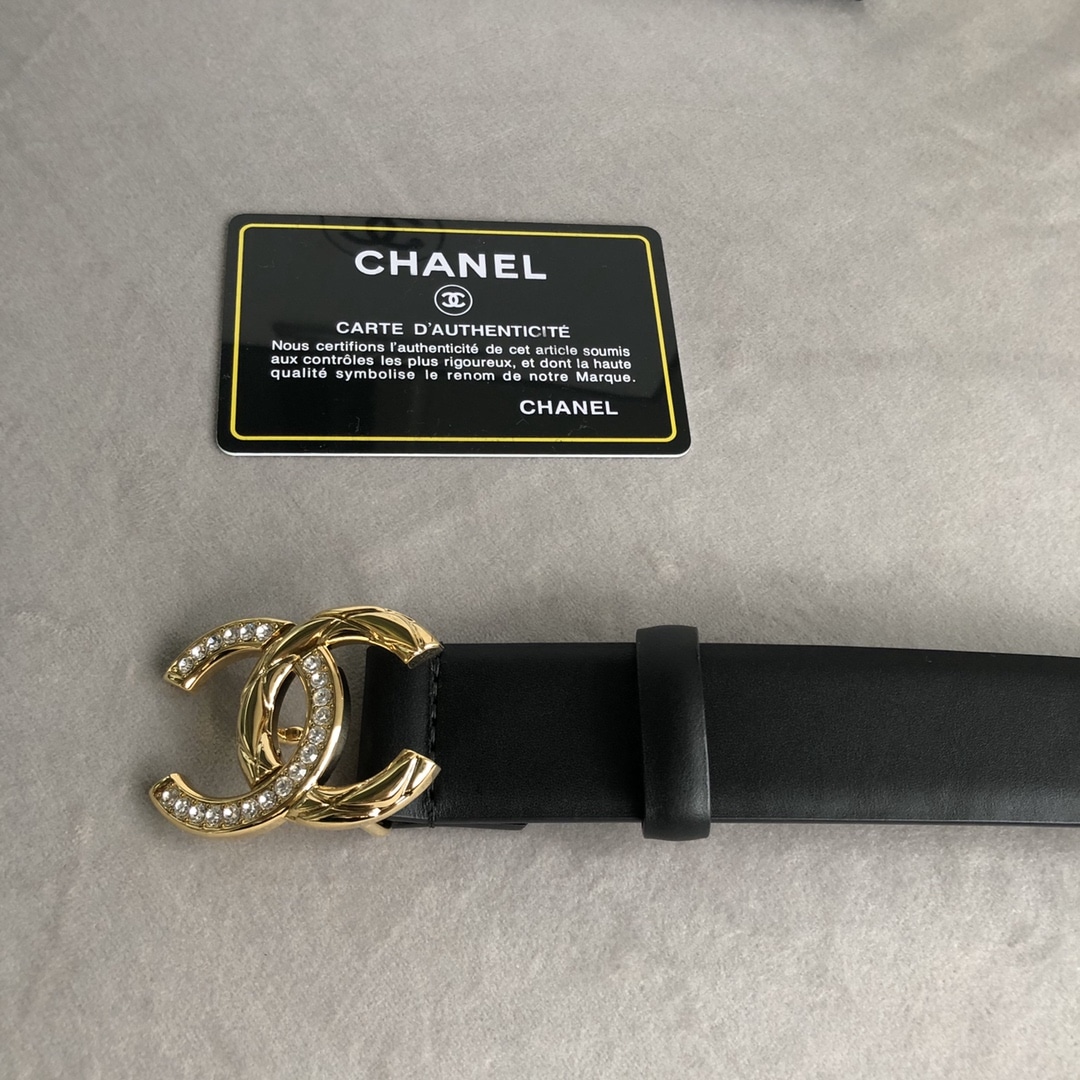 CHANEL LEATHER BELT WITH CC PEARL AND GOLD TONE METAL BLACK 3CM - Image 5