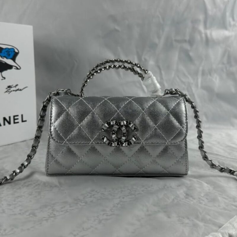 Alternative view of Chanel 23P Clutch With Chain Bag Grained Leather Silver 18cm
