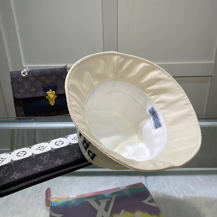 Alternative view of PRADA EMBROIDERED LOGO BUCKET HAT IN WHITE