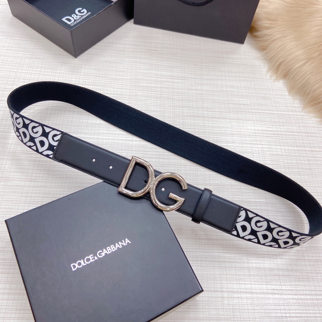 DOLCE & GABBANA LEATHER BELT WITH DG LOGO BLACK AND SILVER METAL 4CM - Image 6