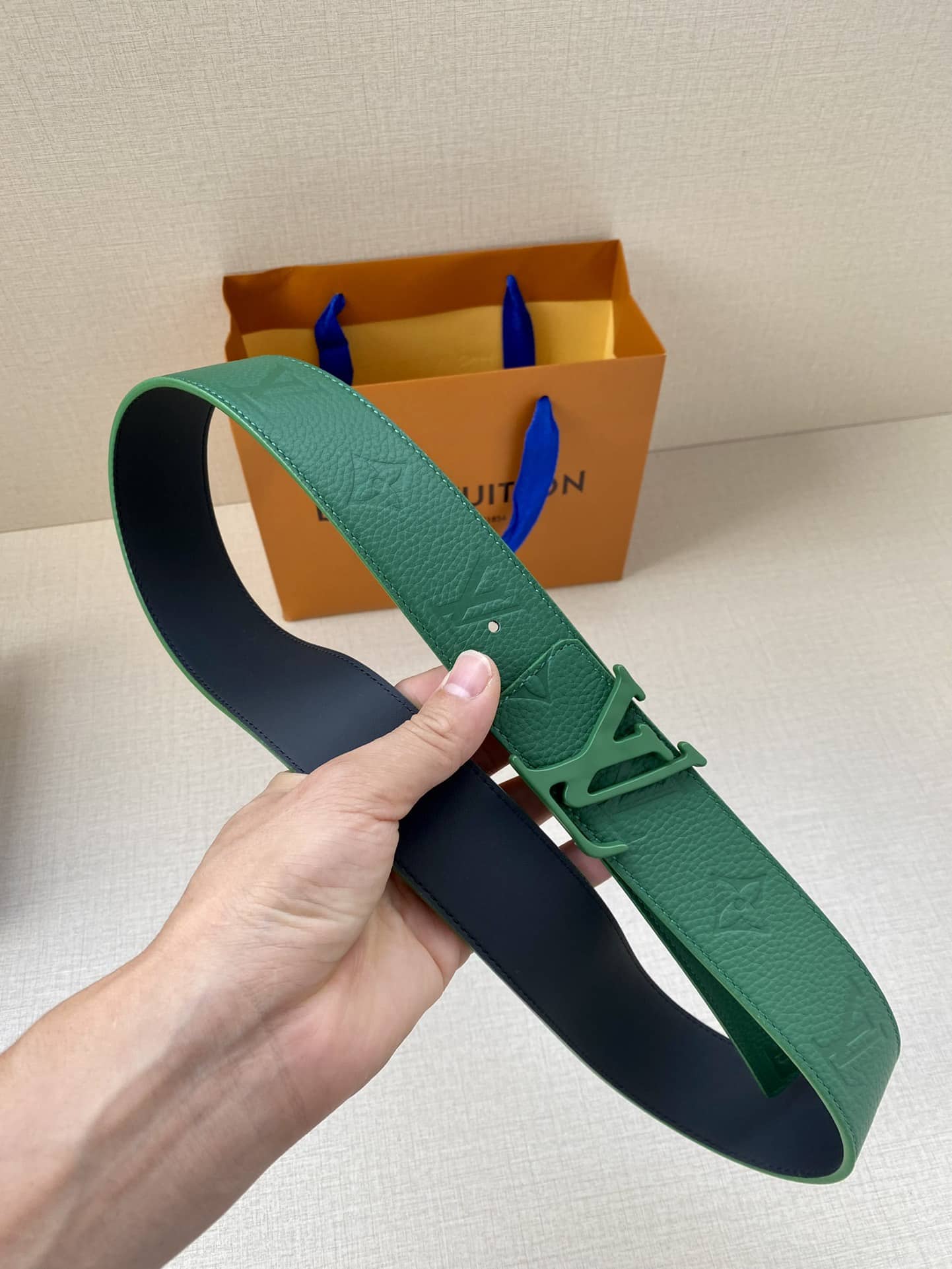 LOUIS VUITTON LV INITIALES REVERSIBLE BELT MONOGRAM ECLIPSE GREEN 4CM - Image 3