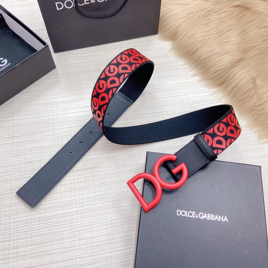 DOLCE & GABBANA LEATHER BELT WITH DG LOGO RED 4CM - Image 4
