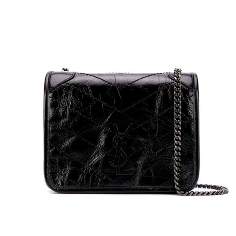 SAINT LAURENT NIKI VINTAGE LEATHER CHAIN WALLET BLACK 19CM 583103 0EN04 1000