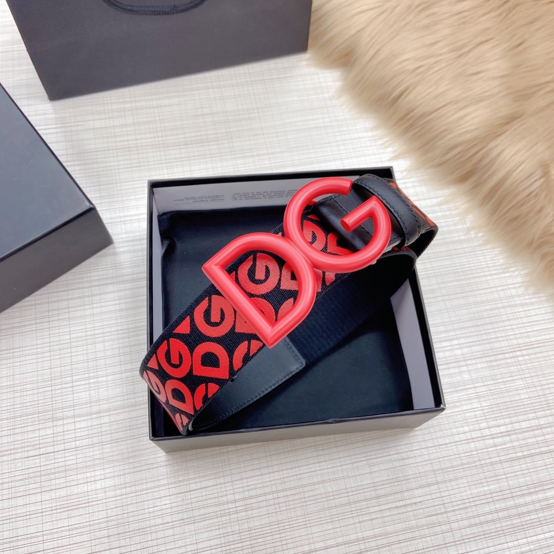 DOLCE & GABBANA LEATHER BELT WITH DG LOGO RED 4CM - Image 6