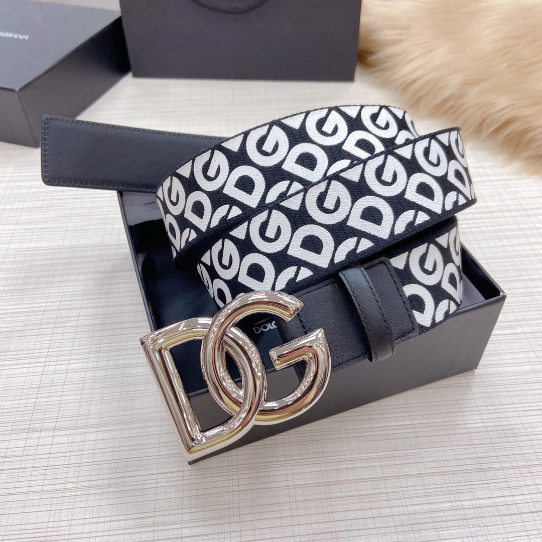 DOLCE & GABBANA LEATHER BELT WITH DG LOGO BLACK AND GOLD METAL 4CM - Image 7