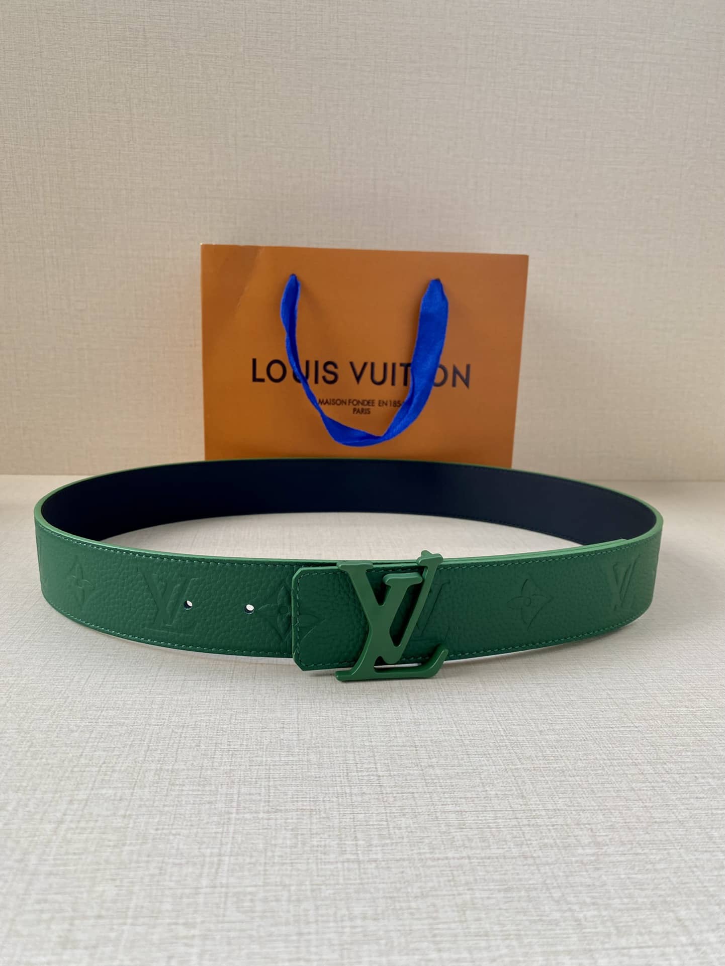 LOUIS VUITTON LV INITIALES REVERSIBLE BELT MONOGRAM ECLIPSE GREEN 4CM - Image 4