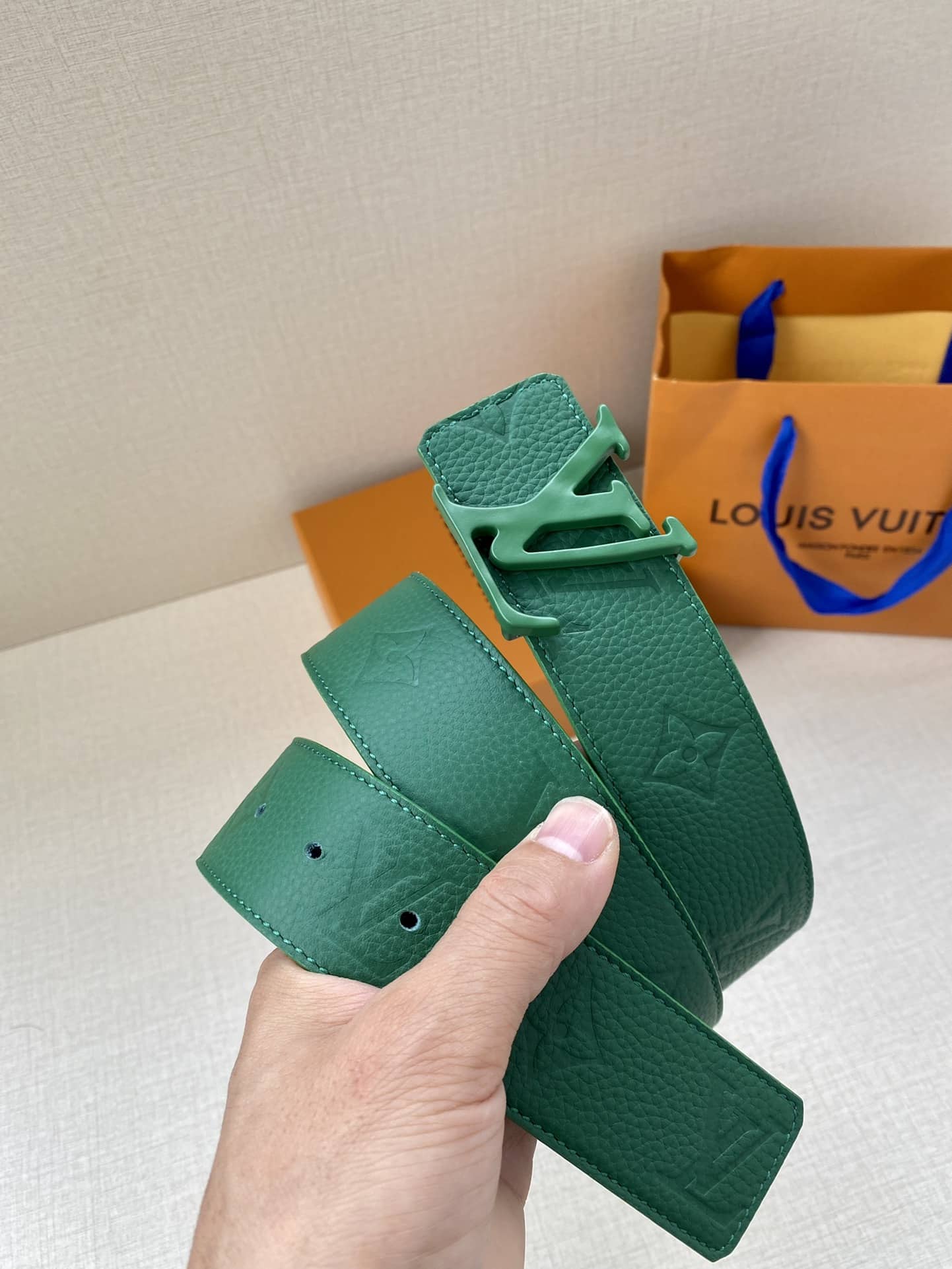 LOUIS VUITTON LV INITIALES REVERSIBLE BELT MONOGRAM ECLIPSE GREEN 4CM - Image 5