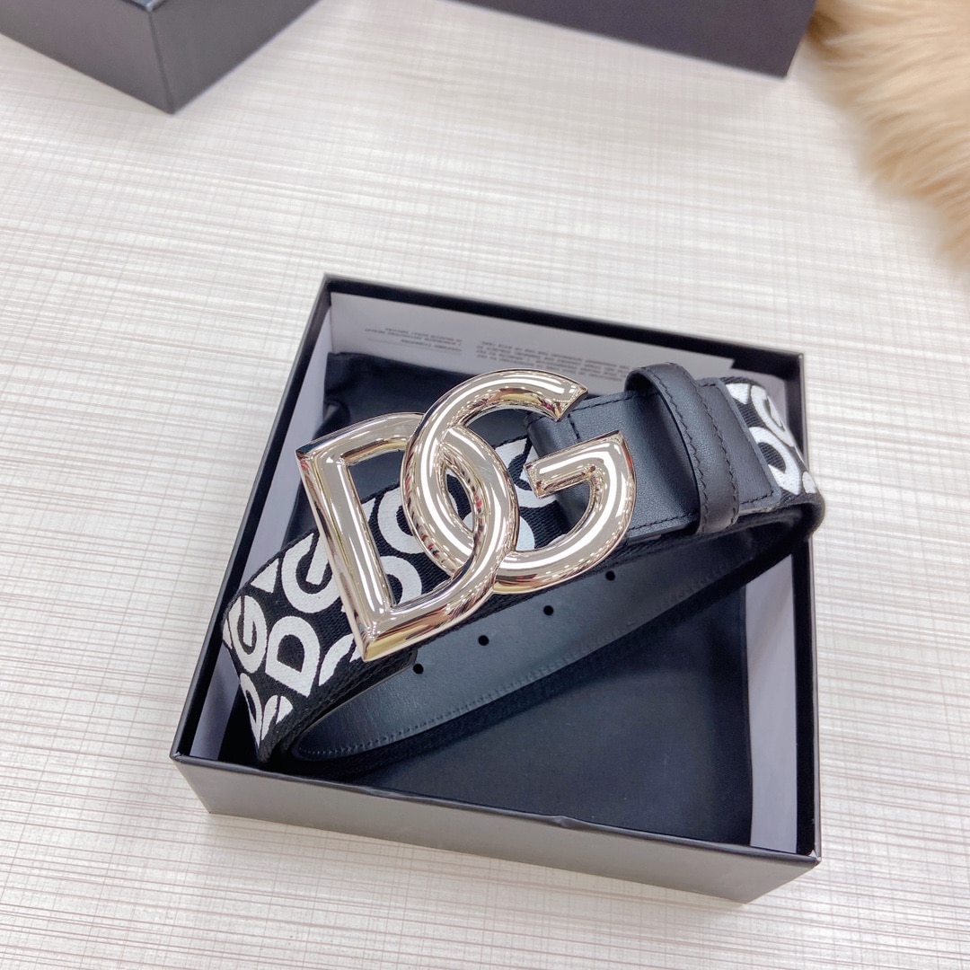 DOLCE & GABBANA LEATHER BELT WITH DG LOGO BLACK AND GOLD METAL 4CM - Image 3