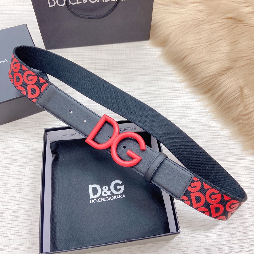DOLCE & GABBANA LEATHER BELT WITH DG LOGO RED 4CM - Image 5