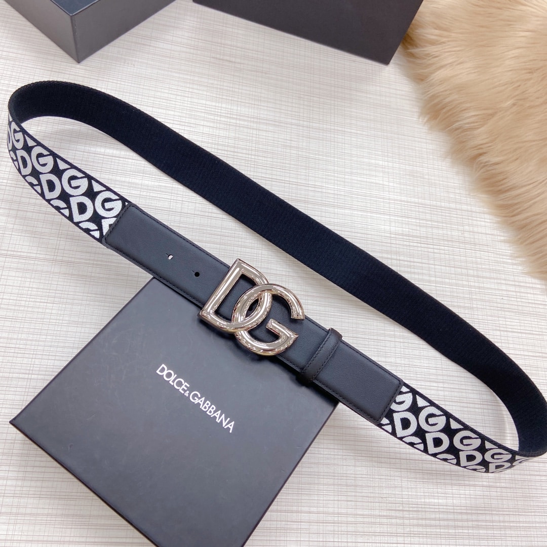 DOLCE & GABBANA LEATHER BELT WITH DG LOGO BLACK AND GOLD METAL 4CM - Image 6