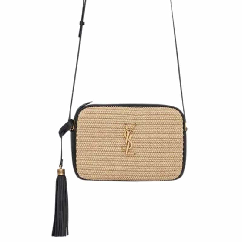 SAINT LAURENT LOU CAMERA BAG IN RAFFIA AND SMOOTH LEATHER NATUREL 24CM 6125429OBEW7070