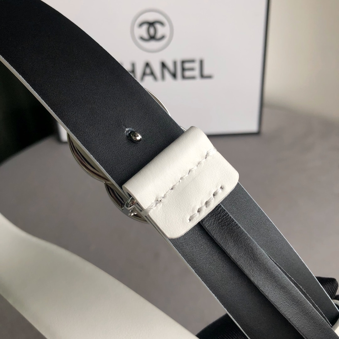 CHANEL LEATHER BELT WITH CC PEARL AND SILVER TONE METAL WHITE 3CM - Image 5