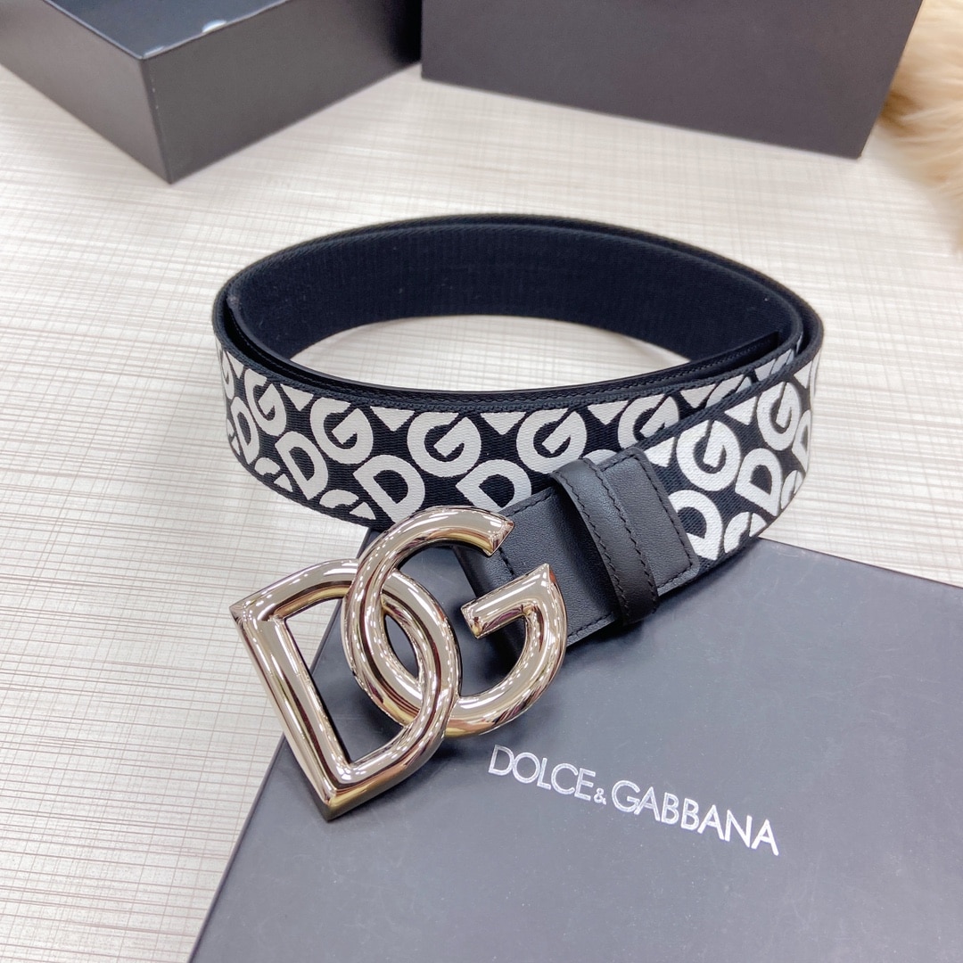 DOLCE & GABBANA LEATHER BELT WITH DG LOGO BLACK AND GOLD METAL 4CM - Image 5