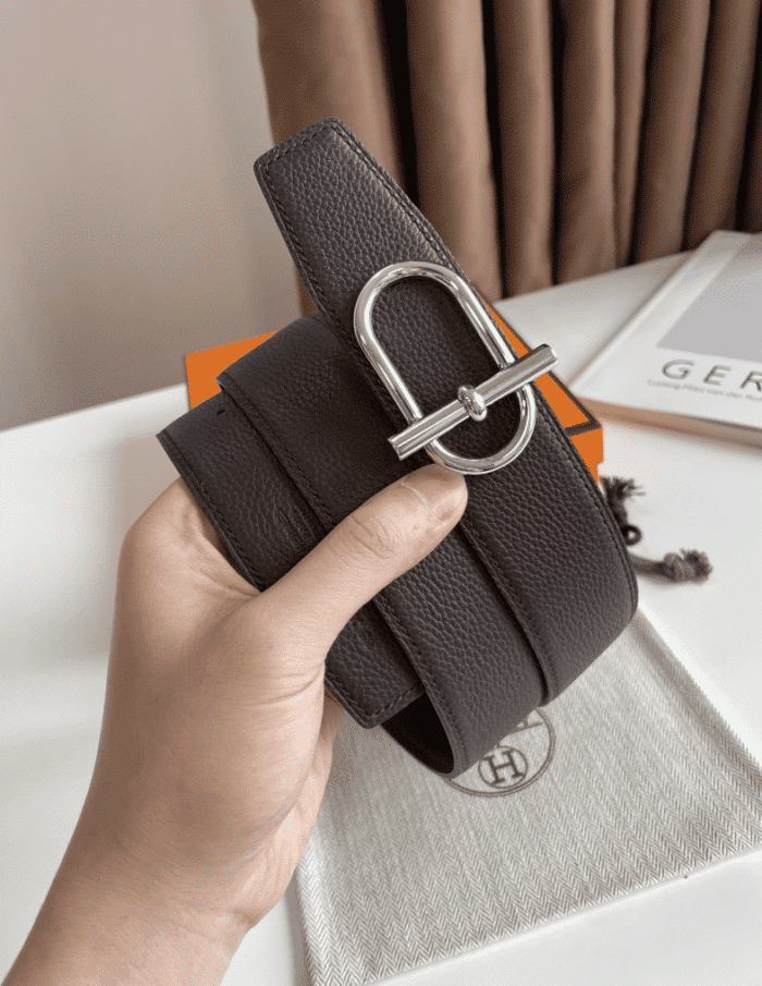 Alternative view of HERMES REVERSIBLE LEATHER BELT DARK BROWN 38MM