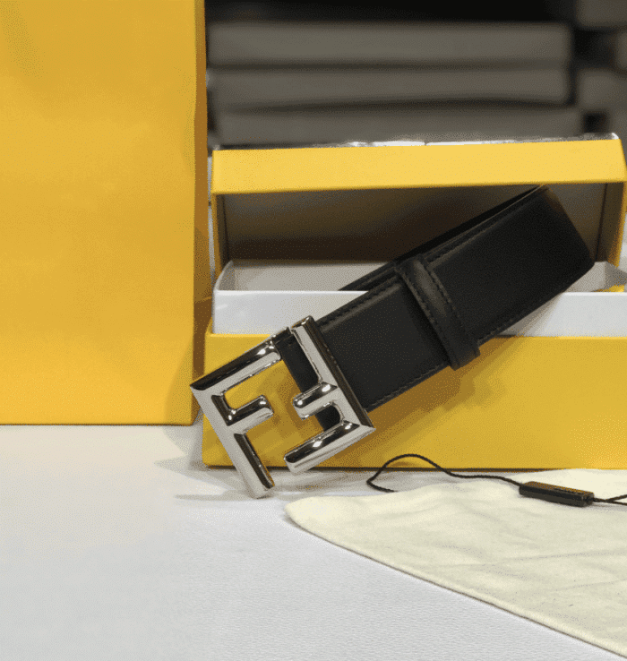Alternative view of FENDI BLACK LEATHER BELT WITH FF SILVER BUCKLE 40MM