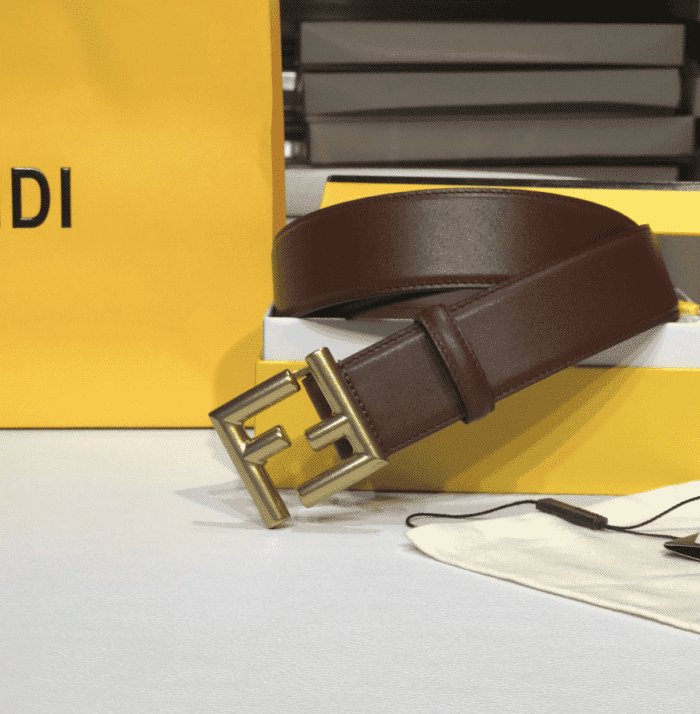 Alternative view of FENDI BROWN LEATHER BELT WITH FF GOLD BUCKLE 40MM