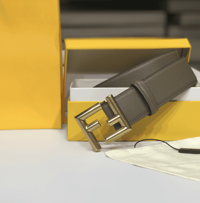 Alternative view of FENDI GREY LEATHER BELT WITH FF GOLD BUCKLE 40MM