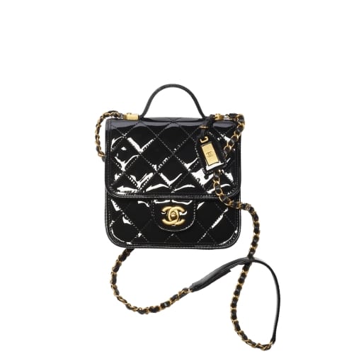 CHANEL SMALL FLAP BAG WITH TOP HANDLE BLACK AS3652 B09576 94305