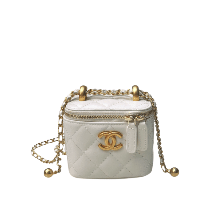 CHANEL MINI VANITY WITH CHAIN GOLD WHITE 11CM CNV023