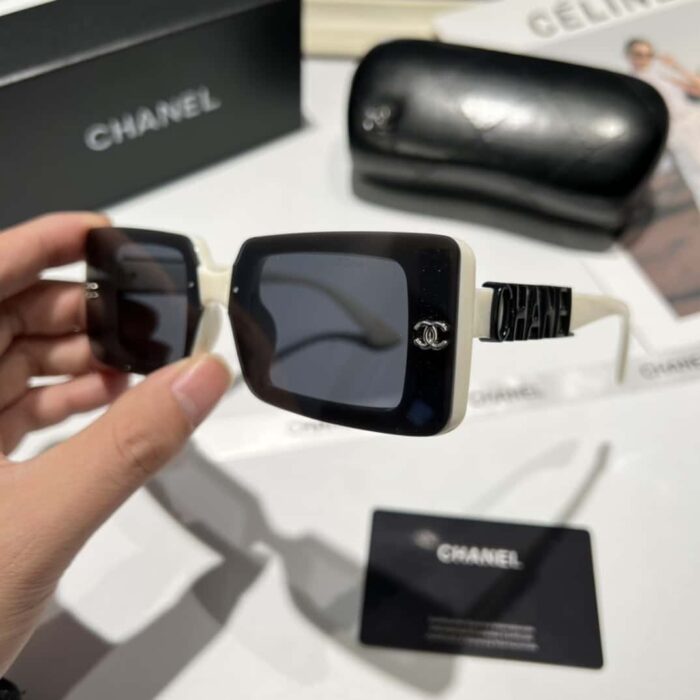 Alternative view of CHANEL RECTANGLE SHINY DESIGN SUNGLASSES BLACK WHITE