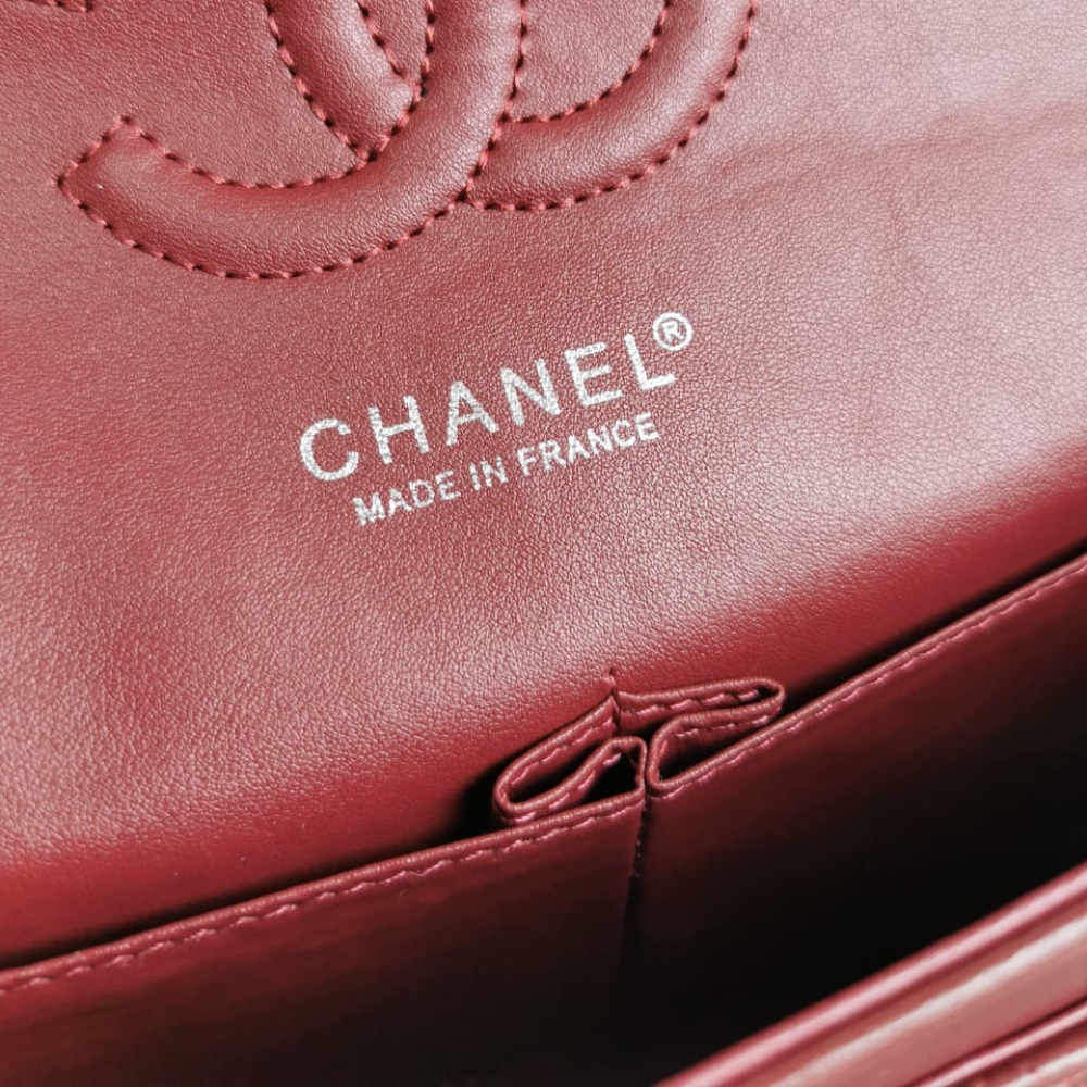 CHANEL MEDIUM CLASSIC FLAP BAG SILVER HARDWARE BURGUNDY 25CM A01113 - Image 7