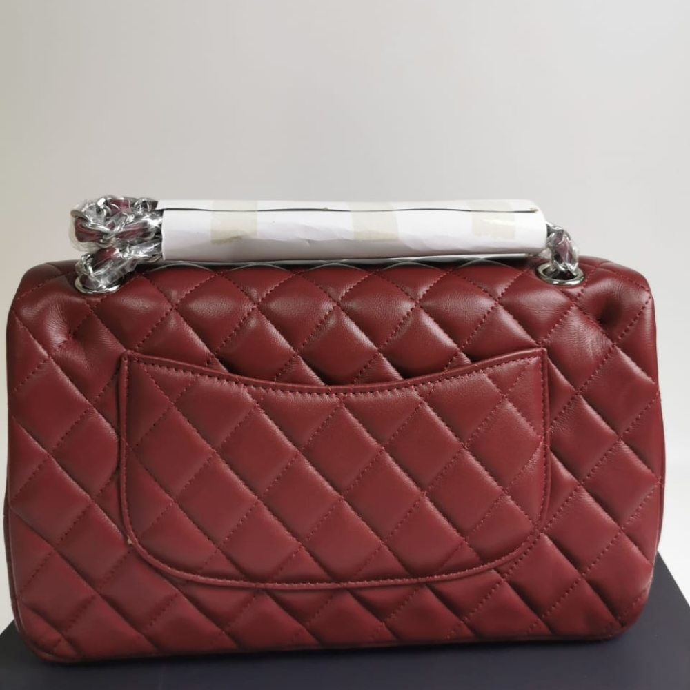 CHANEL MEDIUM CLASSIC FLAP BAG SILVER HARDWARE BURGUNDY 25CM A01113 - Image 6
