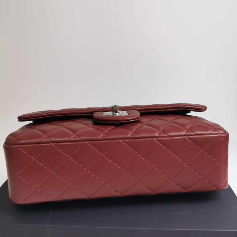 CHANEL MEDIUM CLASSIC FLAP BAG SILVER HARDWARE BURGUNDY 25CM A01113 - Image 5