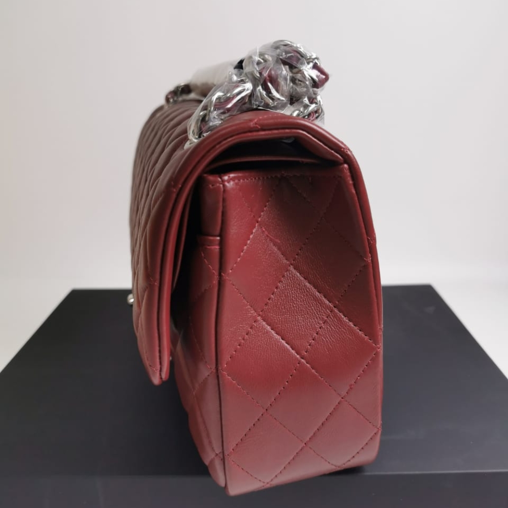 CHANEL MEDIUM CLASSIC FLAP BAG SILVER HARDWARE BURGUNDY 25CM A01113 - Image 4