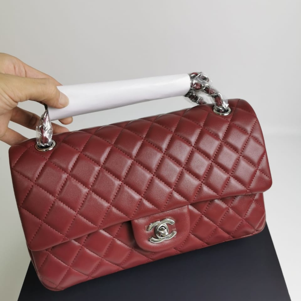 CHANEL MEDIUM CLASSIC FLAP BAG SILVER HARDWARE BURGUNDY 25CM A01113 - Image 3