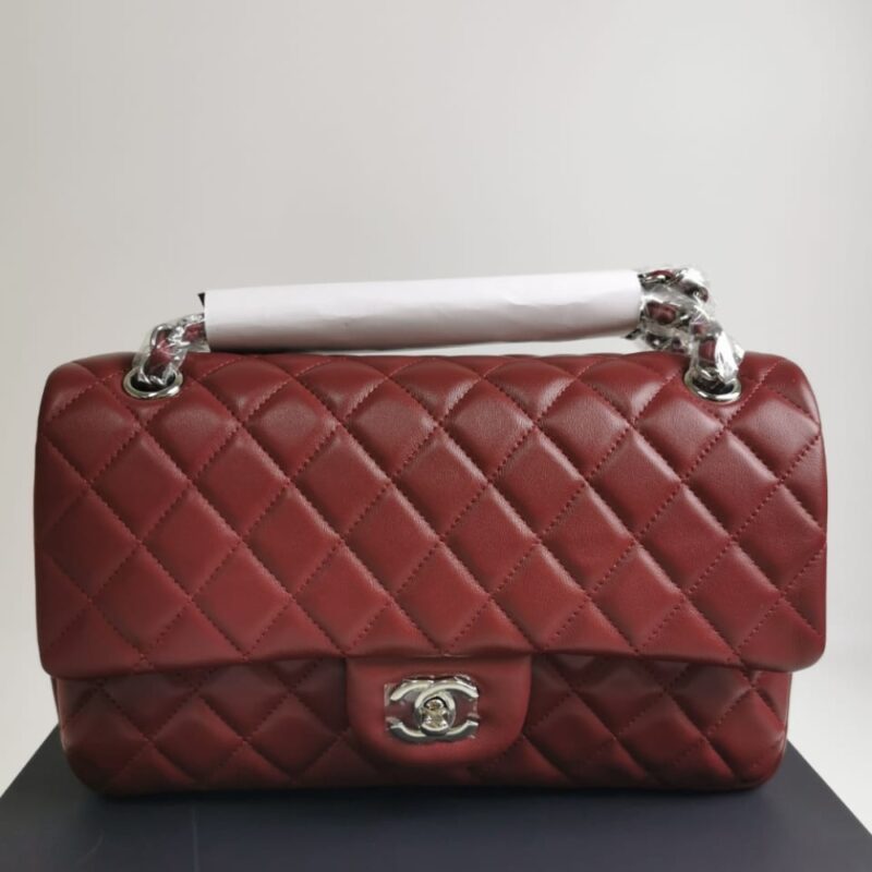 Alternative view of CHANEL MEDIUM CLASSIC FLAP BAG SILVER HARDWARE BURGUNDY 25CM A01113