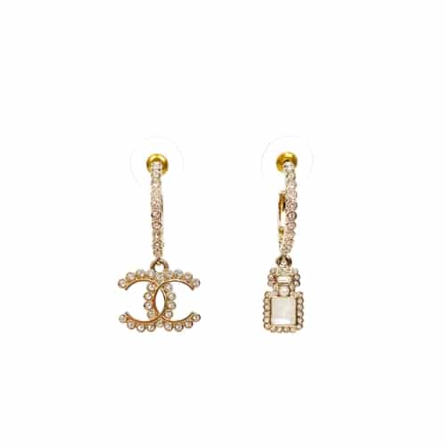 CHANEL CC AND PERFUME BOTTLE HOOP EARRINGS