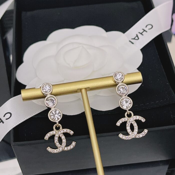 Alternative view of CHANEL CRYSTAL CC DROP EARRINGS GOLD