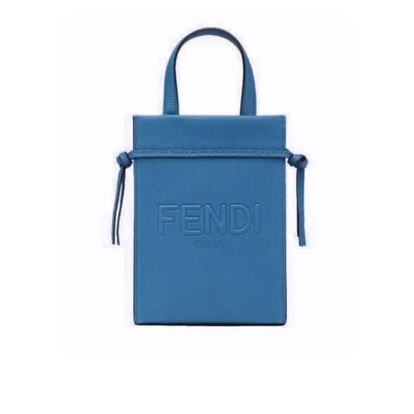 FENDI GO TO SHOPPER MINI BLUE LEATHER BAG 25CM 7VA584AMACF1KAD