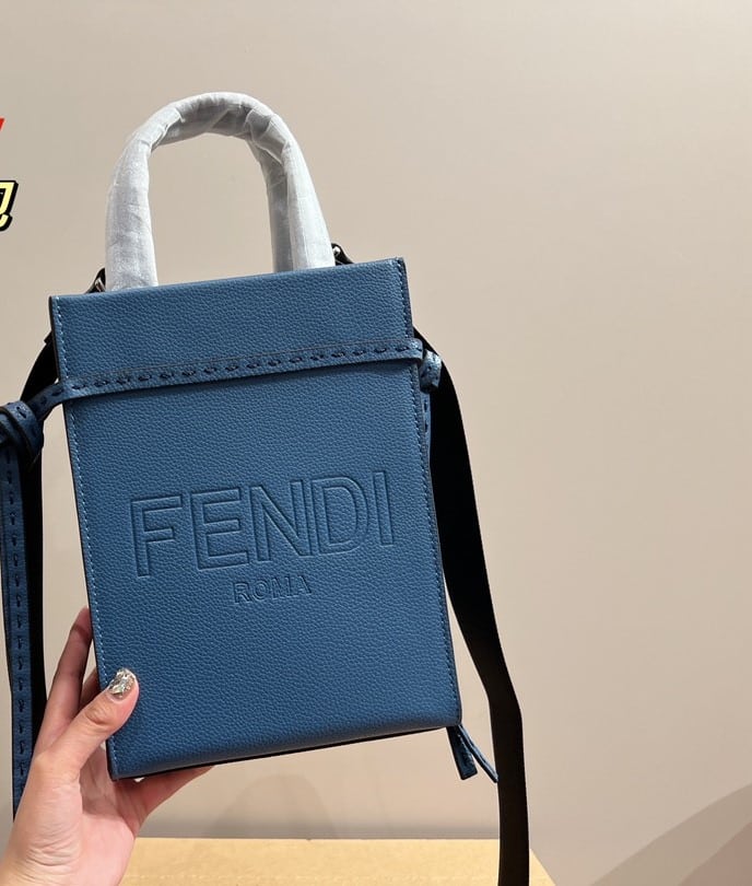 Alternative view of FENDI GO TO SHOPPER MINI BLUE LEATHER BAG 25CM 7VA584AMACF1KAD