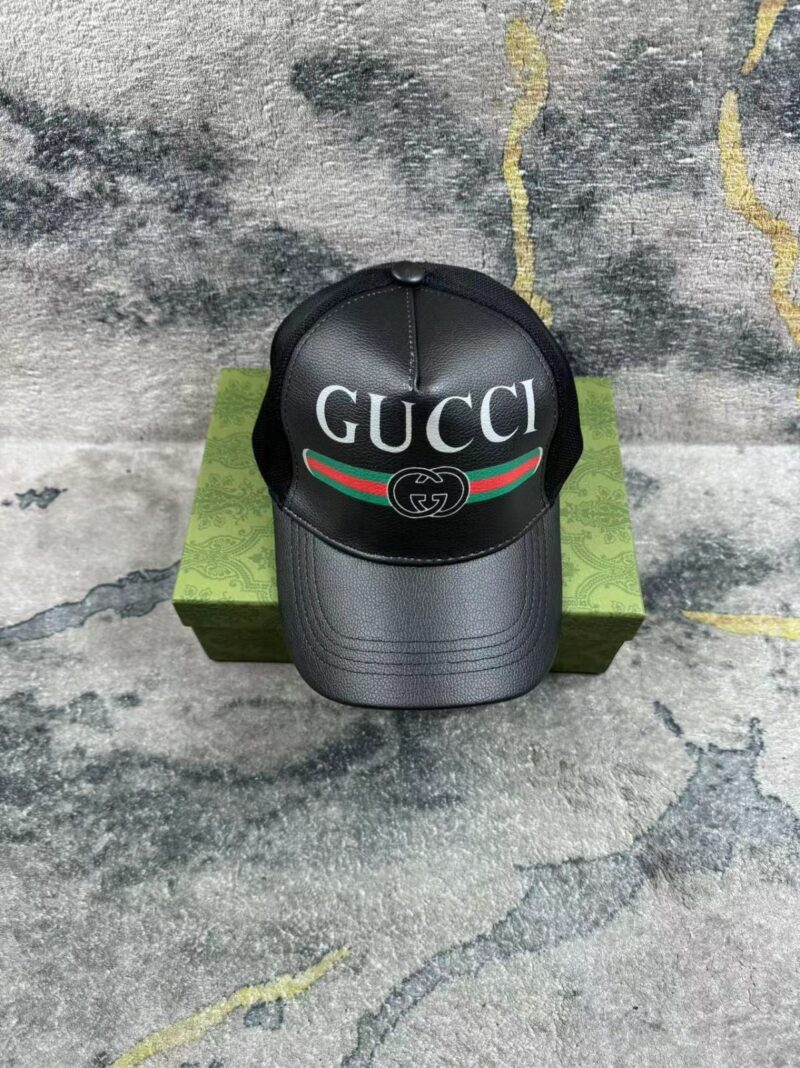 Alternative view of GUCCI GG PRINT LEATHER BASEBALL CAP BLACK