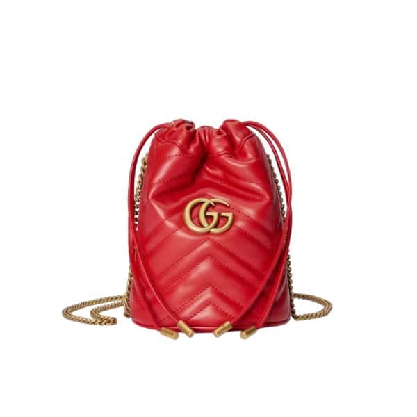 GUCCI GG MARMONT MATELASSÉ MINI BUCKET BAG RED 13CM 575163 DTDHT 6832