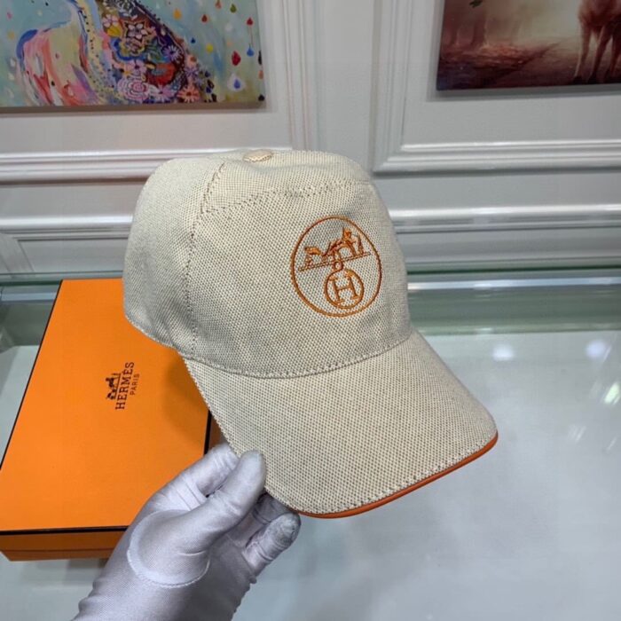 Alternative view of HERMES LOGO CANVAS CAP BEIGE ORANGE