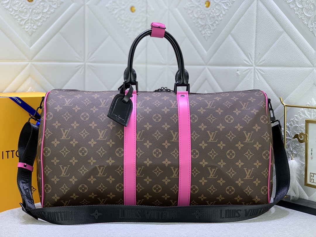 LOUIS VUITTON KEEPALL BANDOULIÈRE 50 BROWN AND PINK MACASSAR CANVAS M45866 - Image 10